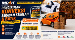 Pengiriman konveksi seragam sekolah dan batik menggunakan layanan Indah Cargo Sewon Yogyakarta untuk Bantul, Sleman, dan seluruh Indonesia.