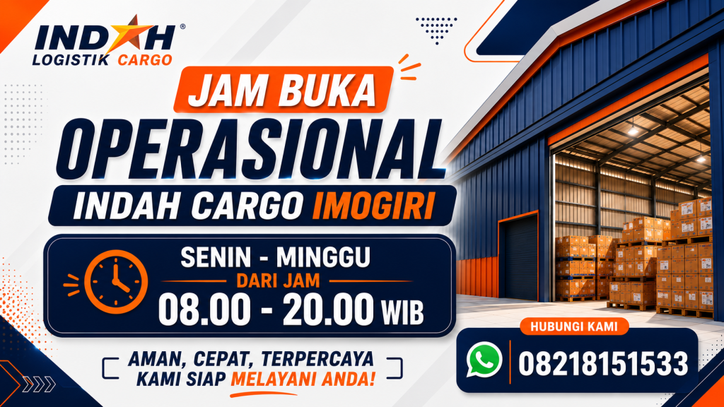 Jam Operasional Indah Cargo Imogiri Bantul buka setiap hari pukul 08.00–20.00 WIB melayani jasa cargo dan pengiriman barang ke seluruh Indonesia.