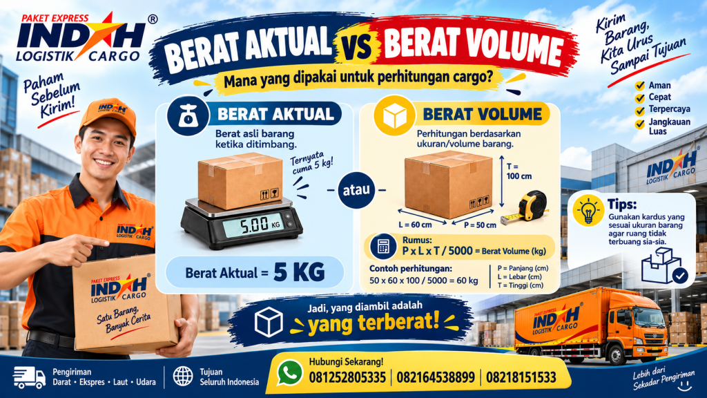 Berat aktual vs berat volume cargo Indah Cargo