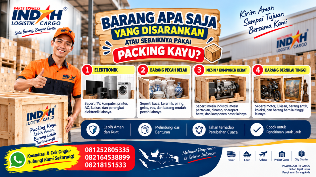 Packing kayu Indah Cargo untuk pengiriman barang